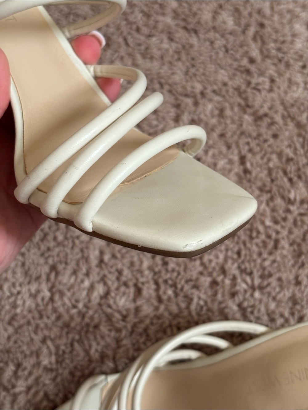 Nine West Strappy Cream Block Heel Sandals - Picture 6 of 7